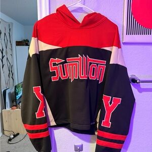 SHEIN Red and Black Graphic Men's Hoodie